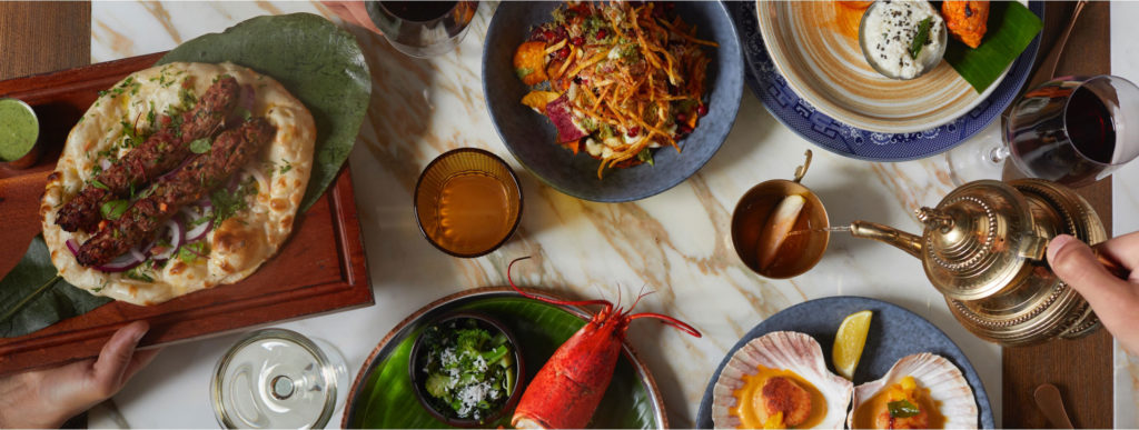 Dishes and drinks on a light surface